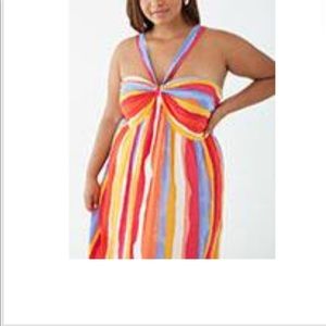 Plus Size Striped Maxi Halter Dress